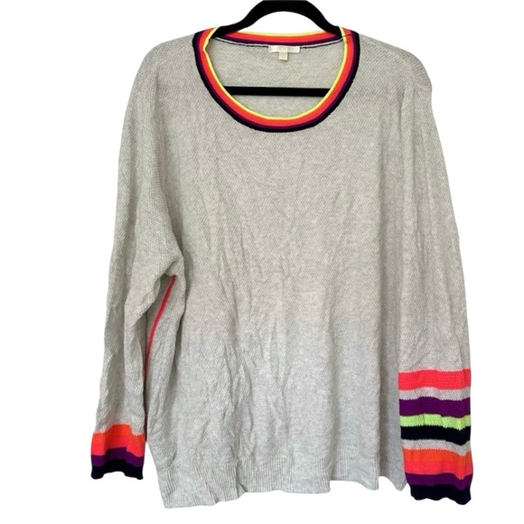 Lisa Todd Lightweight Knit Rainbow Stripe Accent Sweater Womens 2X Cotton - Picture 1 of 6